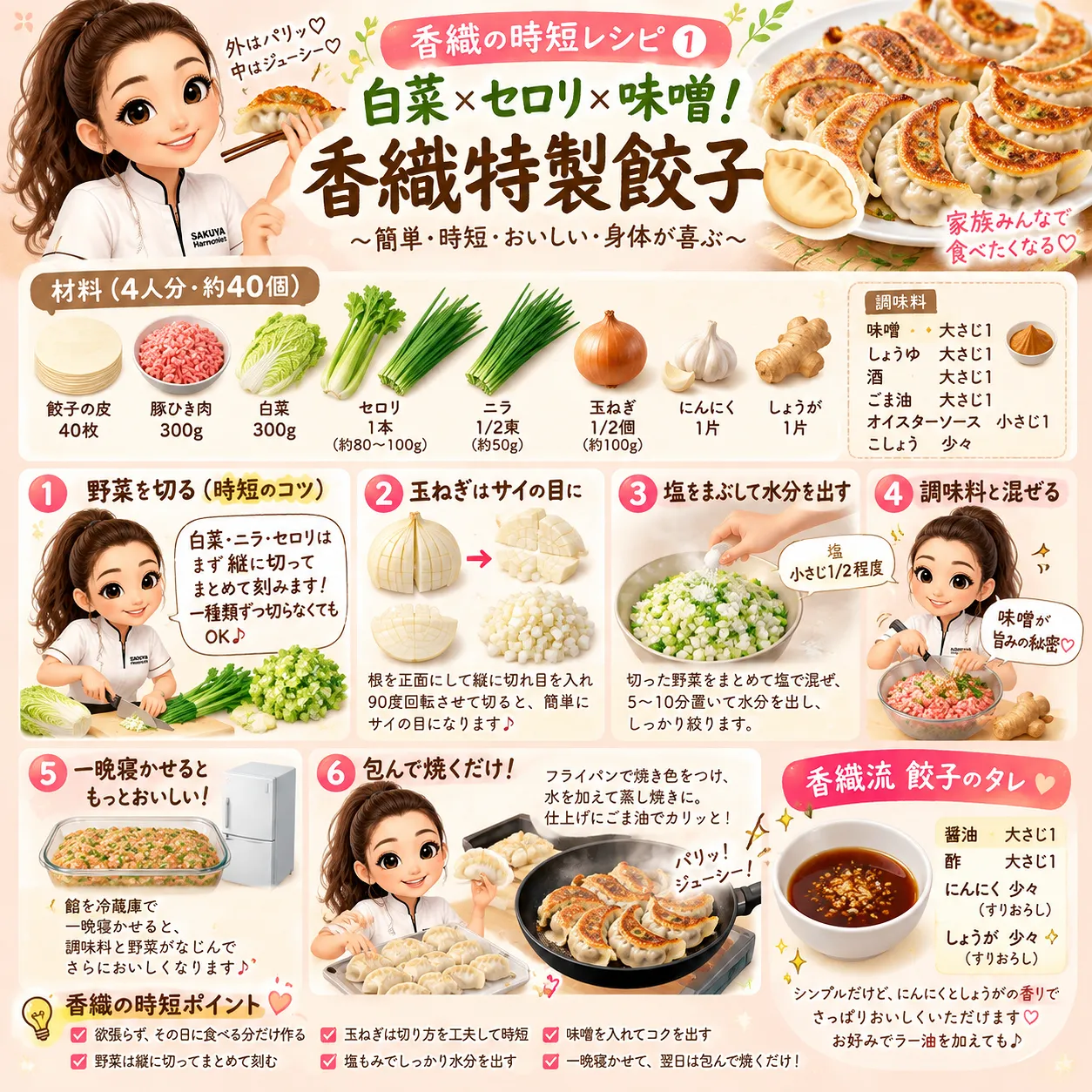 【香織の時短レシピ①】白菜×セロリ×味噌！香織特製餃子